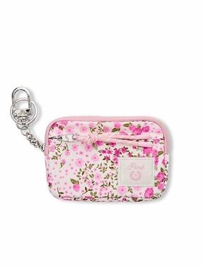 NWT PINK Victoria's Secret Pink Floral Card Holder and Micro Dog Keychain Bundle